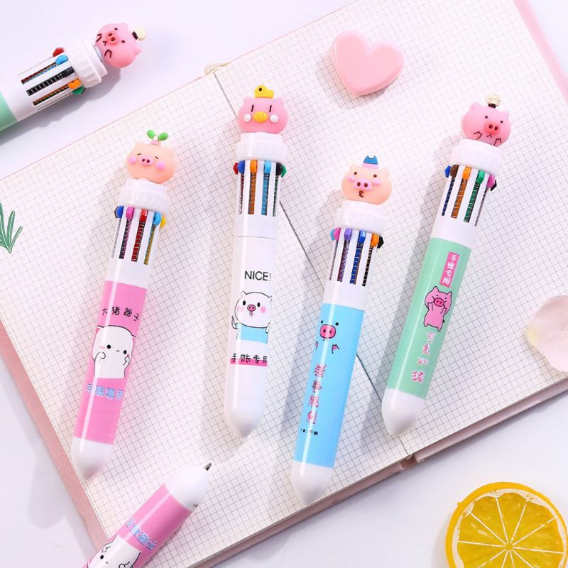 Bút bi nhiều màu 10 trong 1 phối hình heo con xinh xắn