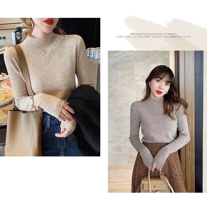 Áo len nữ cổ 3 phân trơn siêu basic hàng Quảng Châu chất len mềm mịn nhiều màu tôn dáng thời trang - ALN01