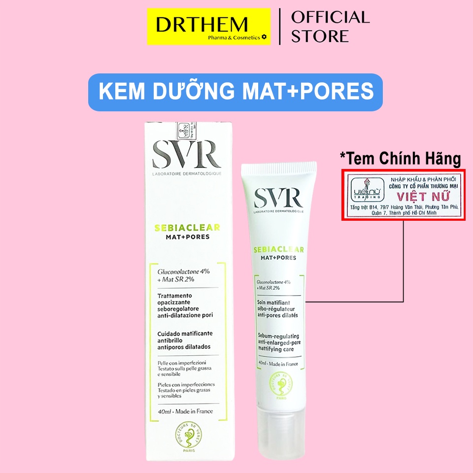 Kem Dưỡng SVR Sebiaclear Mat+Pores 40ml Làm Giảm Mụn, Thông Thoáng Lỗ Chân Lông và Giúp Loại Bỏ Dầu Cho Da