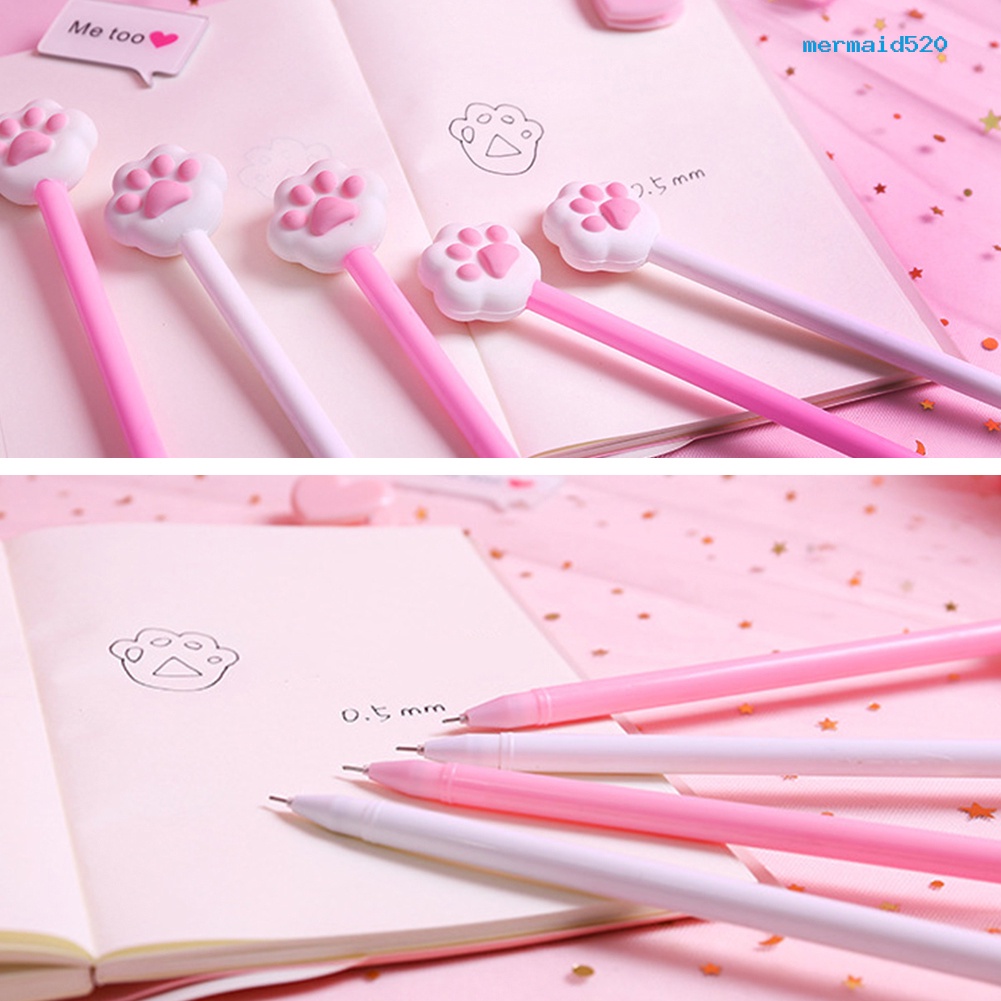 MM 2Pcs Cute Cat Paw 0.5mm Black Gel Pen Student Writing Stationery School Supplies