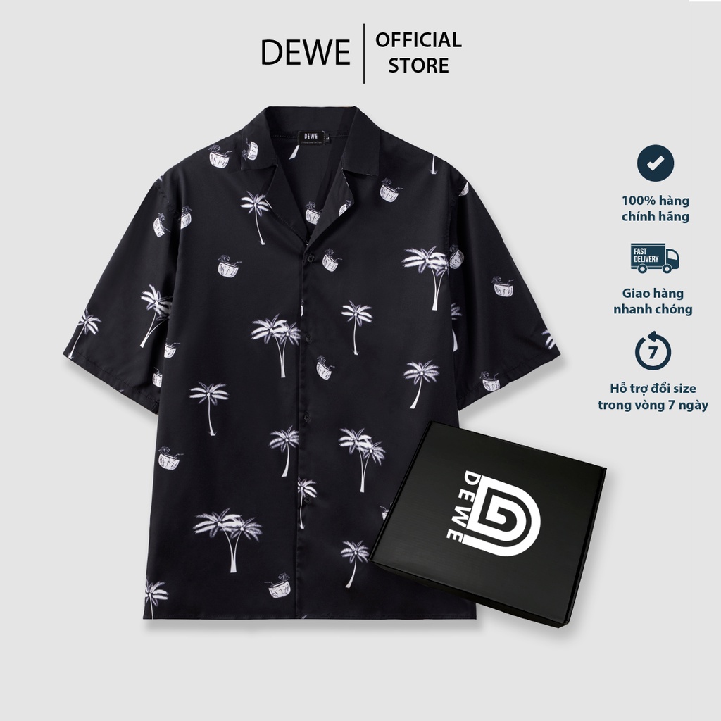 Áo sơ mi nam ngắn tay DEWE, vải lụa nhập khẩu chống nhăn thoáng mát, họa tiết Quả Dừa - DEWE Cuban Shirt