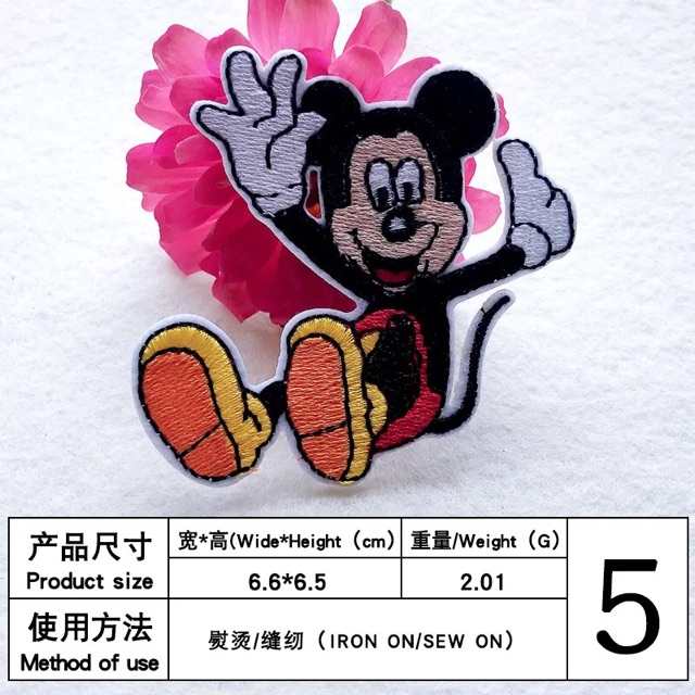 Sticker Ủi, Miếng Patch Ủi Dùng Trang Trí Quần Áo, Mũ Nón Hình Chuột Mickey