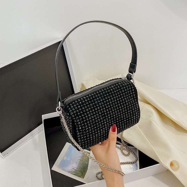 Túi kẹp nách, túi đi tiệc đính đá không phải dán sáng lấp lánh sang chảnh hình trống S009