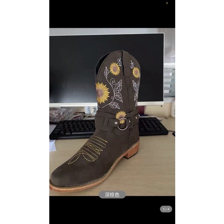 Giày boot da đế cao harness boot hoạ tiết Sunflower martin