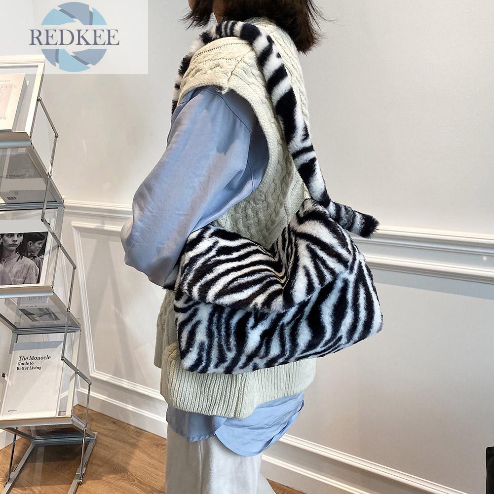 Redkee Casual Zebra Pattern Shoulder Envelope Bag Women Plush Big Capacity Satchel