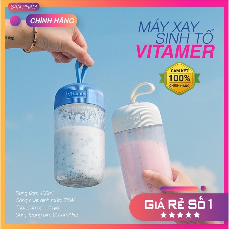 Máy xay sinh tố cầm tay mini VITAMER Juice Rock xay nhuyễn trong 30s chính hãng bảo hành 3 tháng, dung tích 400ml