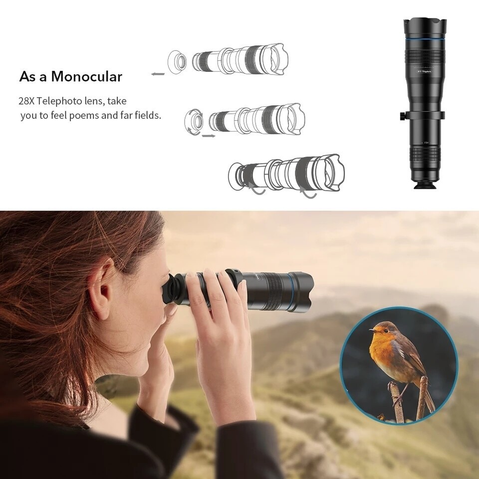 ♧❡☁Bộ ống kính apexel 36x super tele zoom lens cho điện thoại - Tặng kèm Tripod