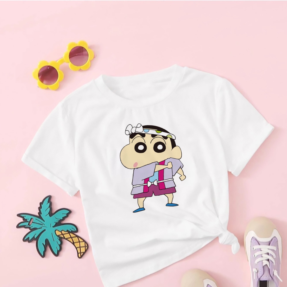Áo Thun Dáng Rộng Cổ Tròn In Hình shin chan Dễ Thương Thời Trang Cho Bé Trai