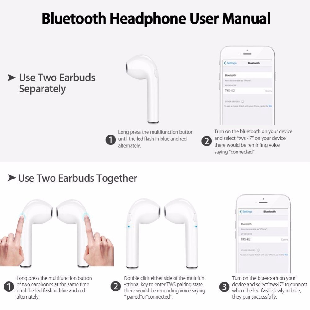 Tai Nghe Không Dây Bluetooth I7 V4.2 Âm Thanh Stereo Tws Twins