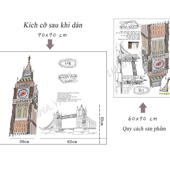 [GIÁ SIÊU TỐT]- [MUA DECAL TẶNG DECAL]-Decal trang trí phòng khách, quán cafe-Tháp đồng hồ big ben-[GIAO HÀNG NGAY]