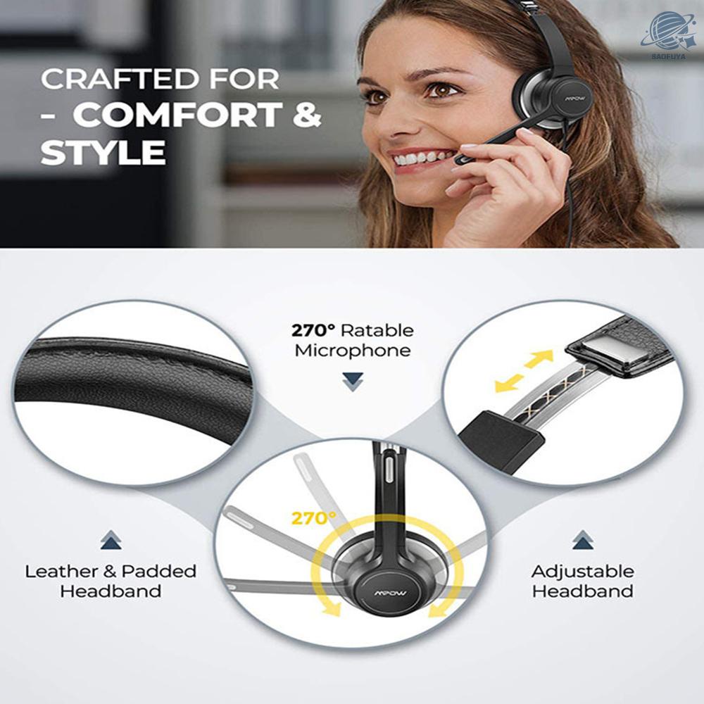BF Mpow HC6 USB/3.5mm Headset with Microphone On-Ear 270 Degree Boom Mic In-line Control with Mute for Call Center PC Cellphone