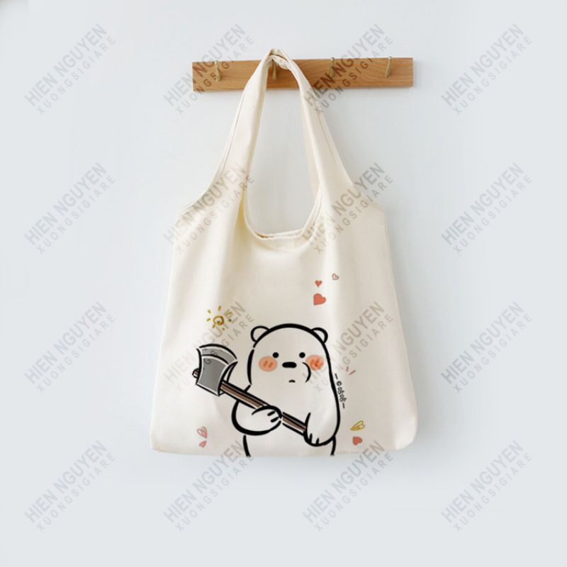 Túi đeo vai đi làm, đi học đẹp giá rẻ, form to, 2 lớp, vải canvas - GẤU CẦM BÚA