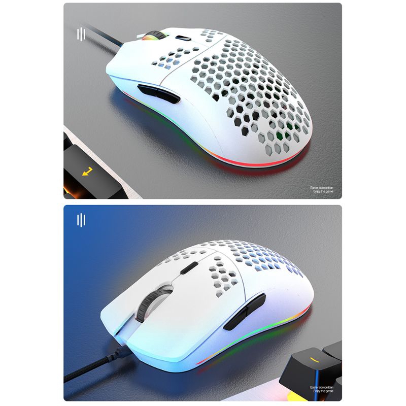 IOR* M6 Hollow Honeycomb Style Game Mouse Lightweight RGB Wired Gaming Mice 12000DPI