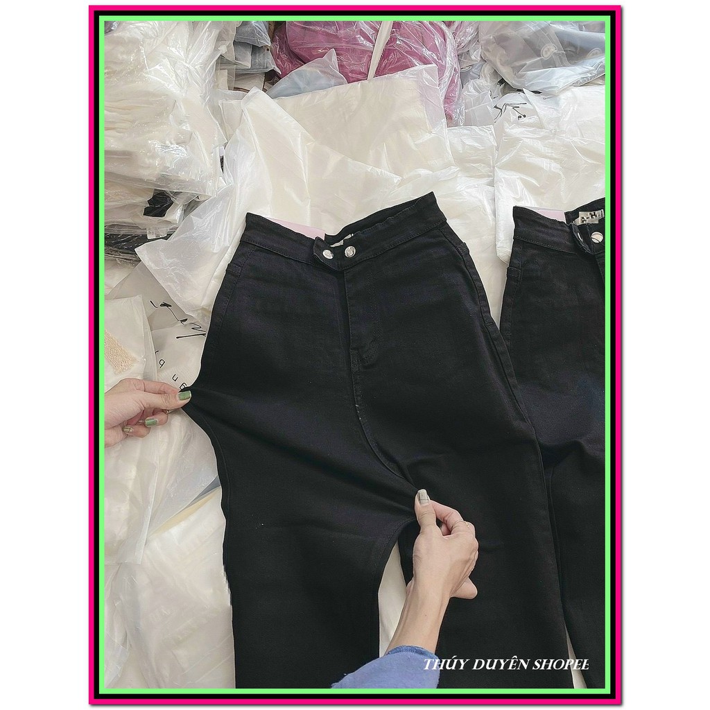 Quần jean nữ lưng cao KIỂU ĐAI KHÔNG ĐỈA 2 CÚC 2 TÚI SAU ( k có túi trước )  DT3-106