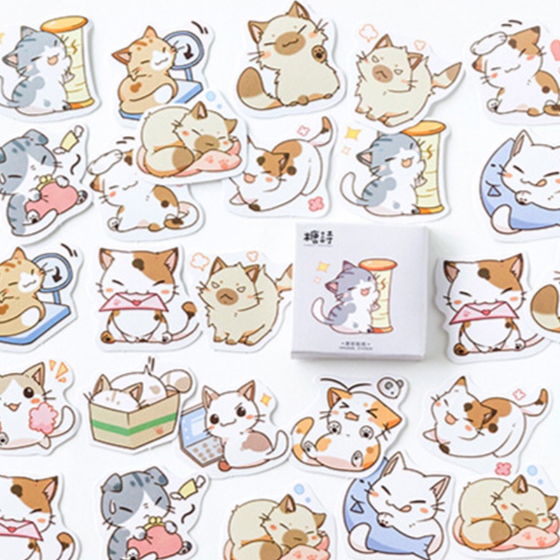 Set 46 Miếng Dán Trang Trí Đa Năng Hình Mèo Hoạt Hình Dễ Thương