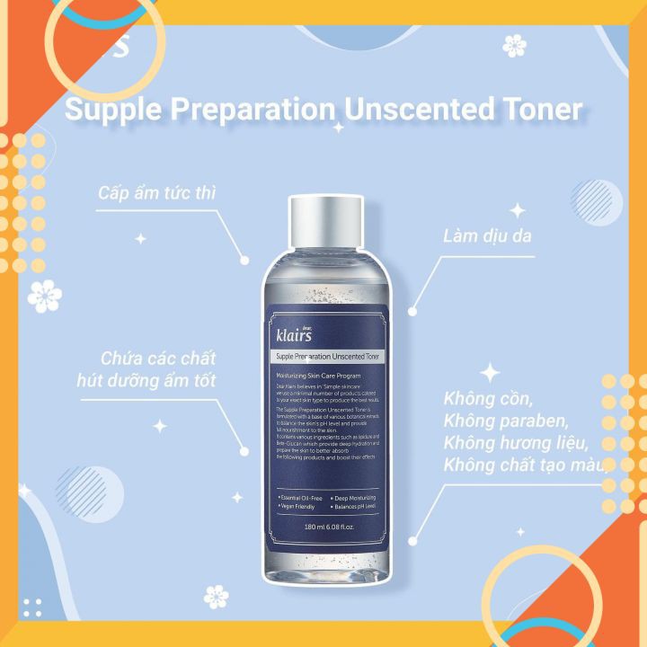 Nước hoa hồng Klairs dưỡng ẩm cho da nhạy cảm Dear Klairs Supple Preparation Toner [ Chính - Hãng ]