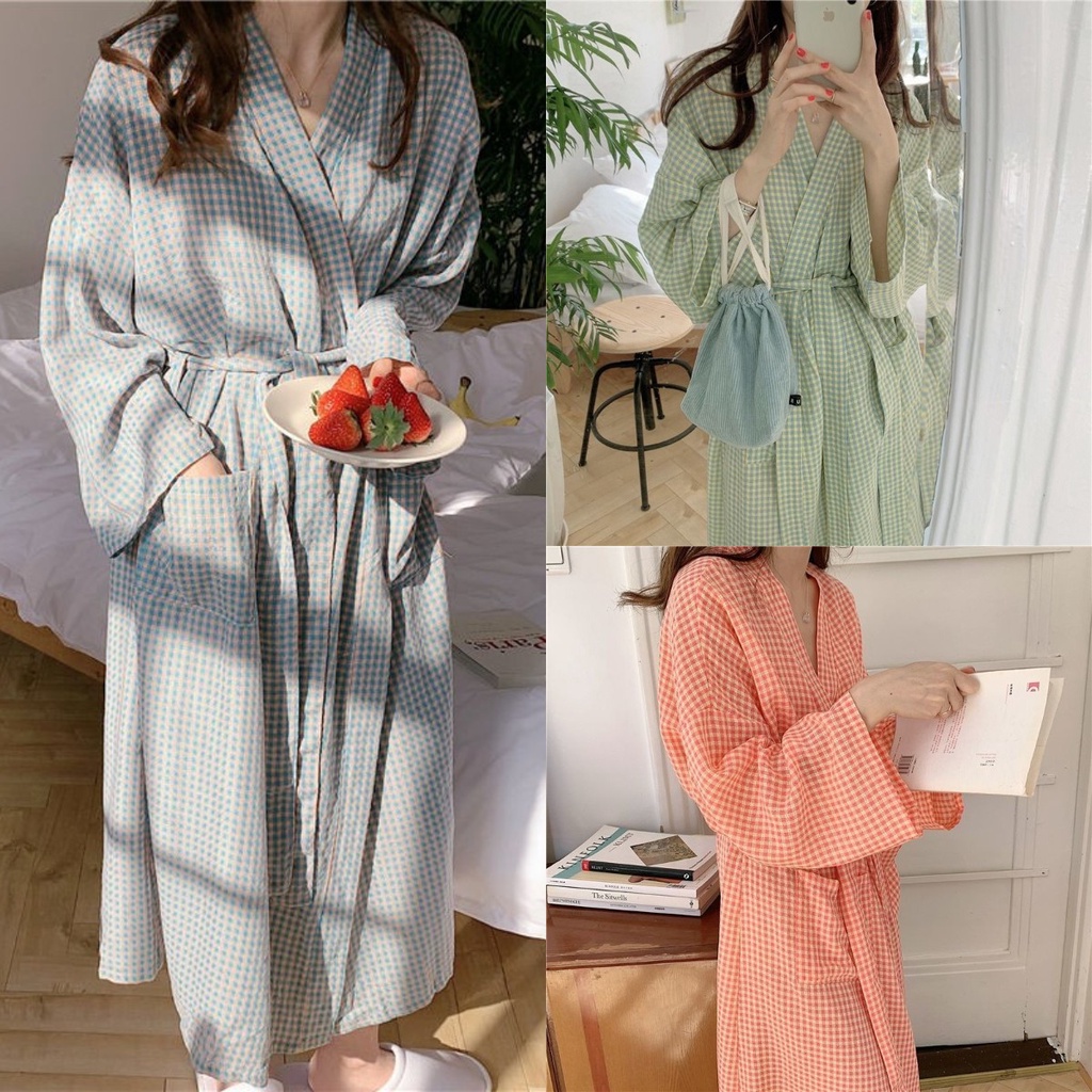 Đầm ngủ size lớn dáng dài rộng bằng cotton tay dài thời trang mùa hè phong cách Nhật Bản cho nữ mặc nhà