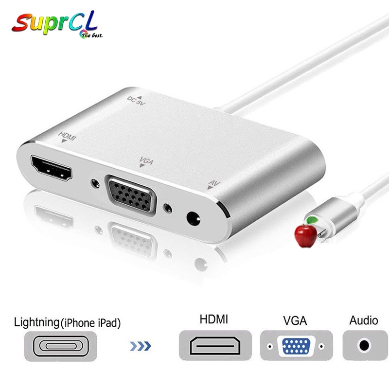 Bộ Chuyển Đổi Âm Thanh Kỹ Thuật Số Sang HDMI VGA 3.5mm 1080P HDTV Cho iP 11Pro Max XR XS 8 SE 6 7 8 12