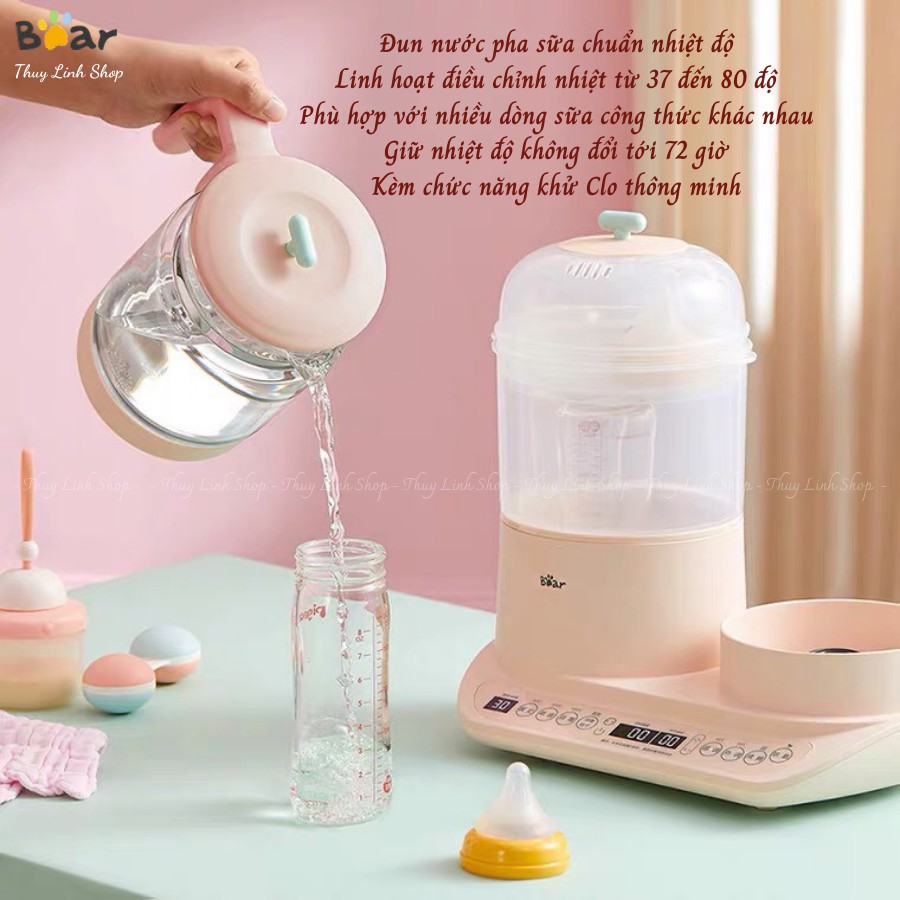 MÁY TIỆT TRÙNG SẤY KHÔ BÌNH SỮA VÀ MÁY HÂM SỮA - BÌNH ĐUN NƯỚC PHA SỮA BEAR 4IN1 BẰNG HƠI NƯỚC - BH 1 NĂM