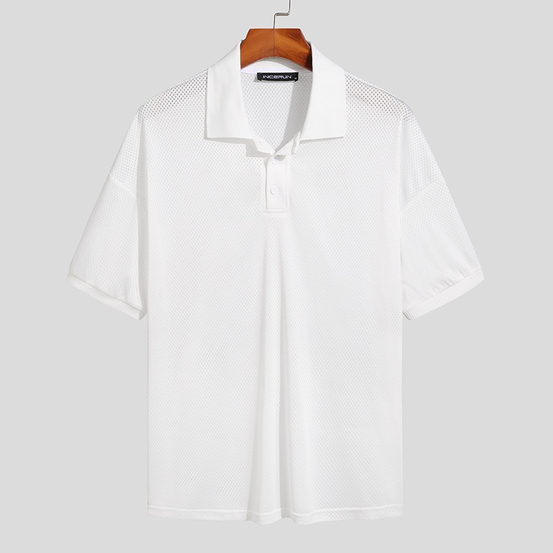 Áo thun polo INCERUN ngắn tay phối lưới thoáng khí dành cho nam