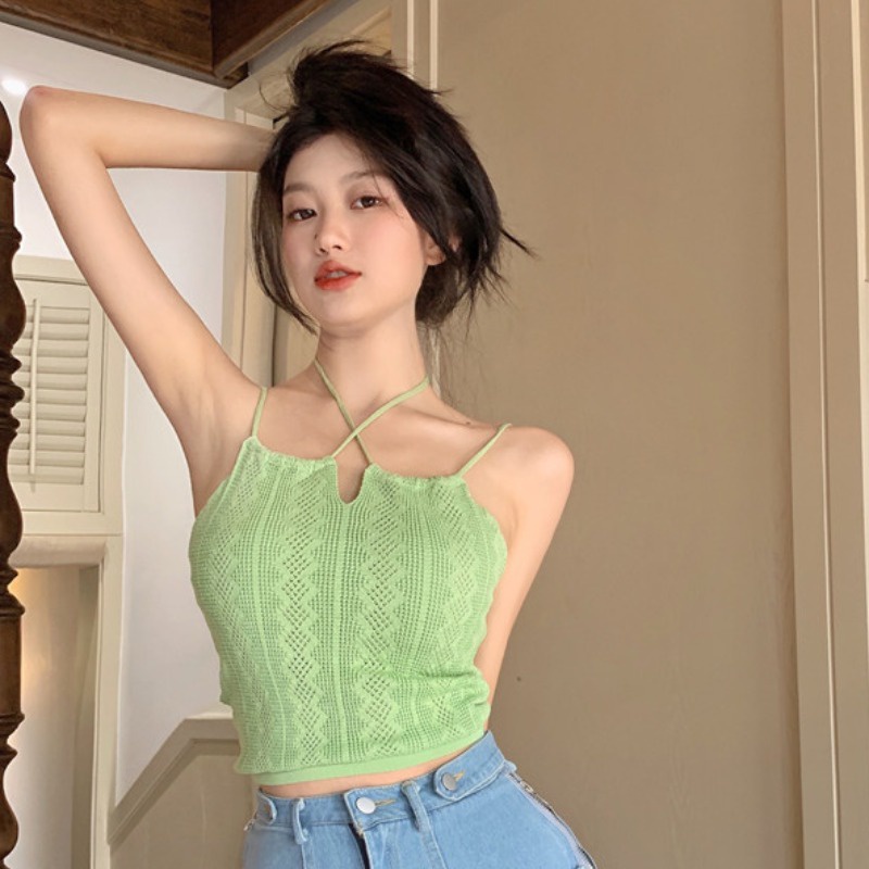 Áo dệt kim IELGY không tay phong cách Pháp thời trang cho nữ