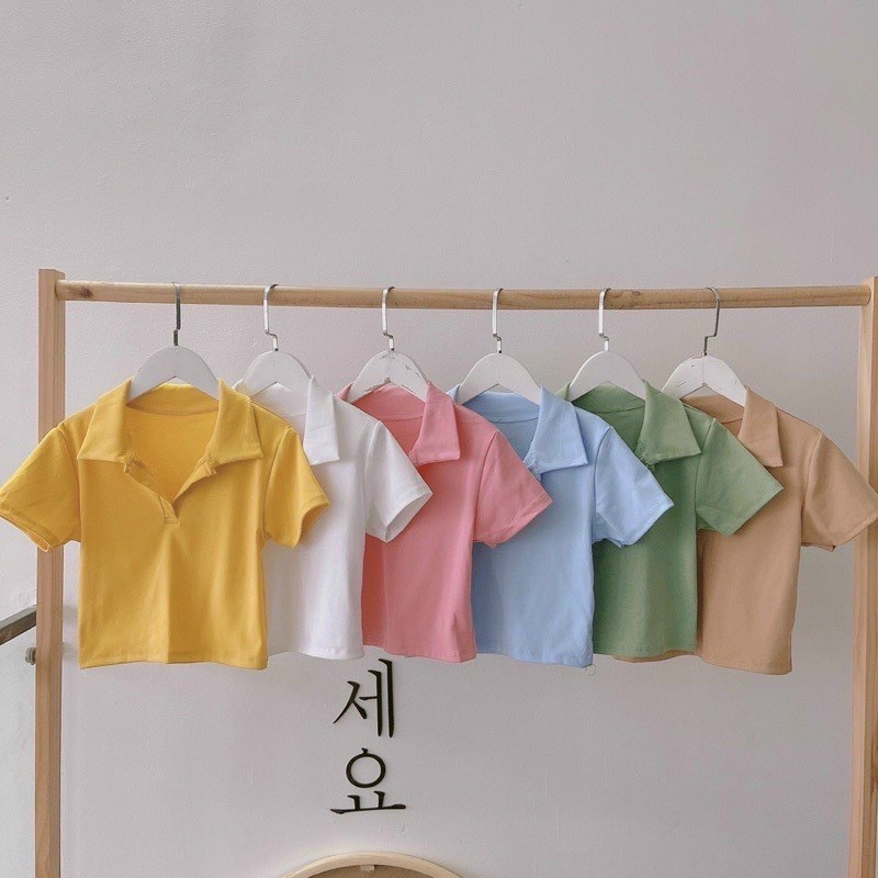 Áo Croptop Cổ Bẻ Chất Cotton Xịn, Áo Croptop Polo Nhiều Màu, Áo Cổ Gập LaCa