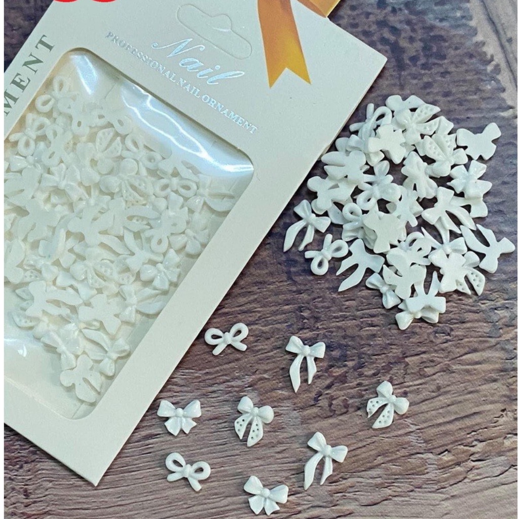 Charm nail hoa, gấu, thỏ, nơ nhựa, phụ kiện gắn móng