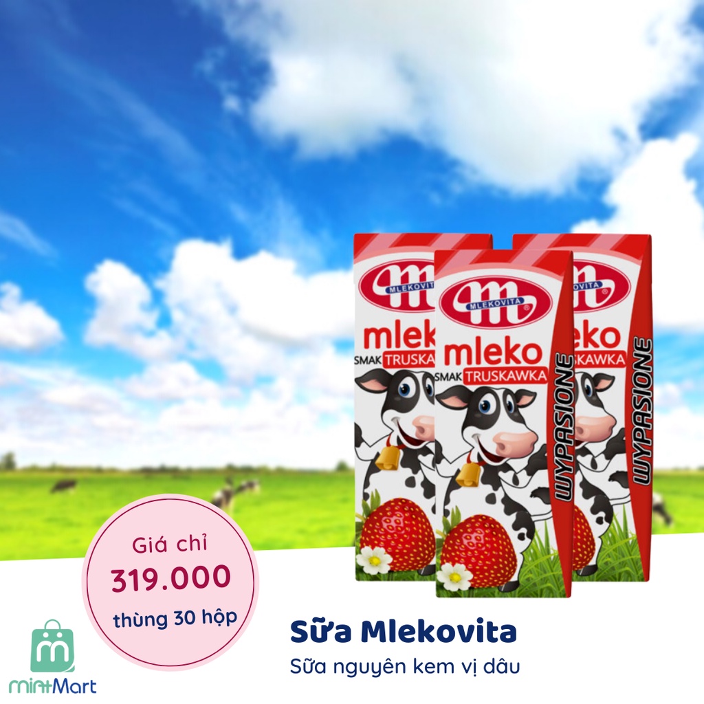 [Date 09/2022] Thùng 30 hộp sữa tươi tiệt trùng nguyên chất Mleko Ba Lan 200ml đủ vị vani, dâu, socola