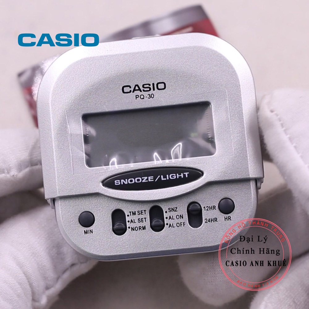 Đồng hồ báo thức du lịch - để bàn điện tử Casio PQ-30-8DF màu xám trắng 6X6cm