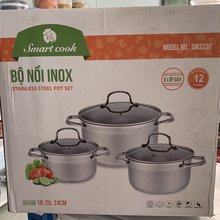 Bộ 3 Nồi Inox 304 Elmich Smartcook SM3330 Dùng Bếp Từ