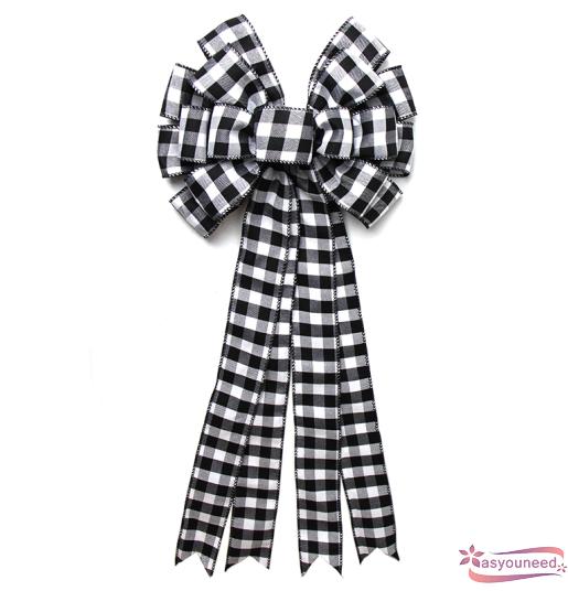 AyD-Christmas Tree Topper, Rustic Buffalo Plaid Decorative Bow for Holiday Home Party Décor