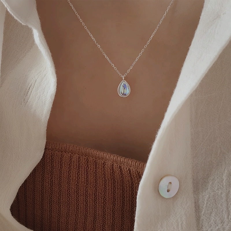 Vòng cổ bạc 925 SUMMERY mặt giọt nước mặt đá dây chuyền S925