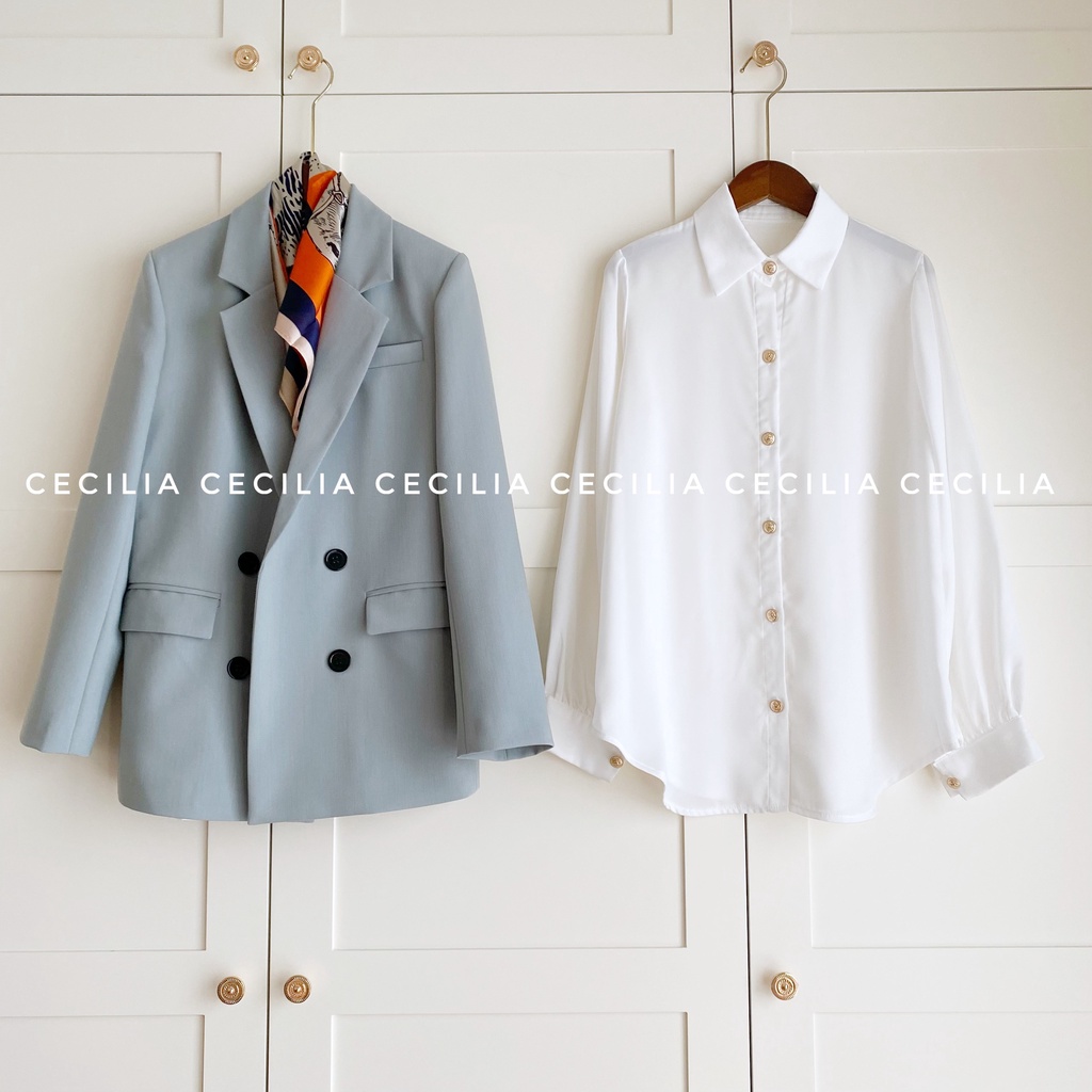 Áo khoác blazer AZURA by CECILIA xanh thiên thanh - 2 hàng khuy