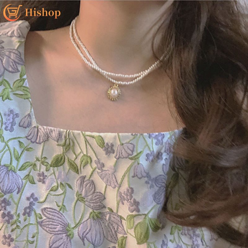 Vòng Cổ Choker Hai Lớp Đính Hạt Ngọc Trai Phong Cách Hàn Quốc