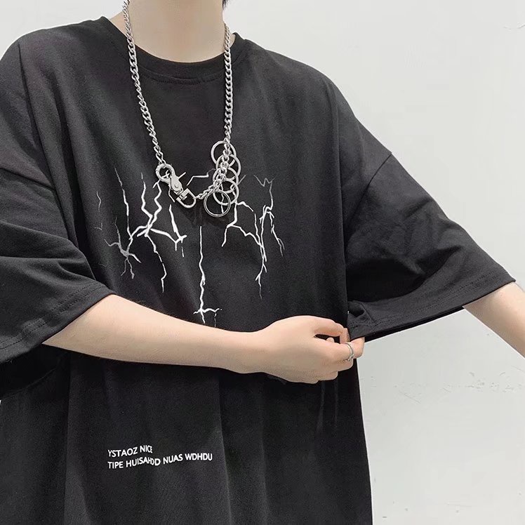 【M-8XL】Áo thun tay lỡ nam nữ áo phông nữ fashion simple unisex form rộng chất cotton mát mịn thấm hút mồ hôi in hình sấm sét thời trang Hàn Quốc áo thun nam tay ngắn  In họa tiết t shirt