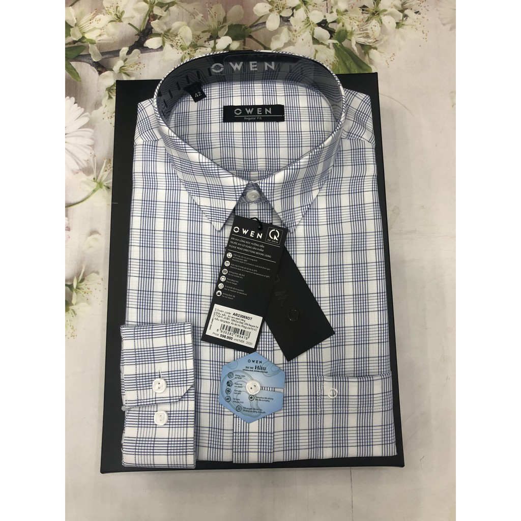 Áo Sơ Mi Nam Dài Tay Owen AR23069DT Somi Công Sở Cao Cấp Màu Kẻ Caro Xanh Trắng Dáng Regular Có Túi Vải Vỏ Sò Mềm Mát | BigBuy360 - bigbuy360.vn