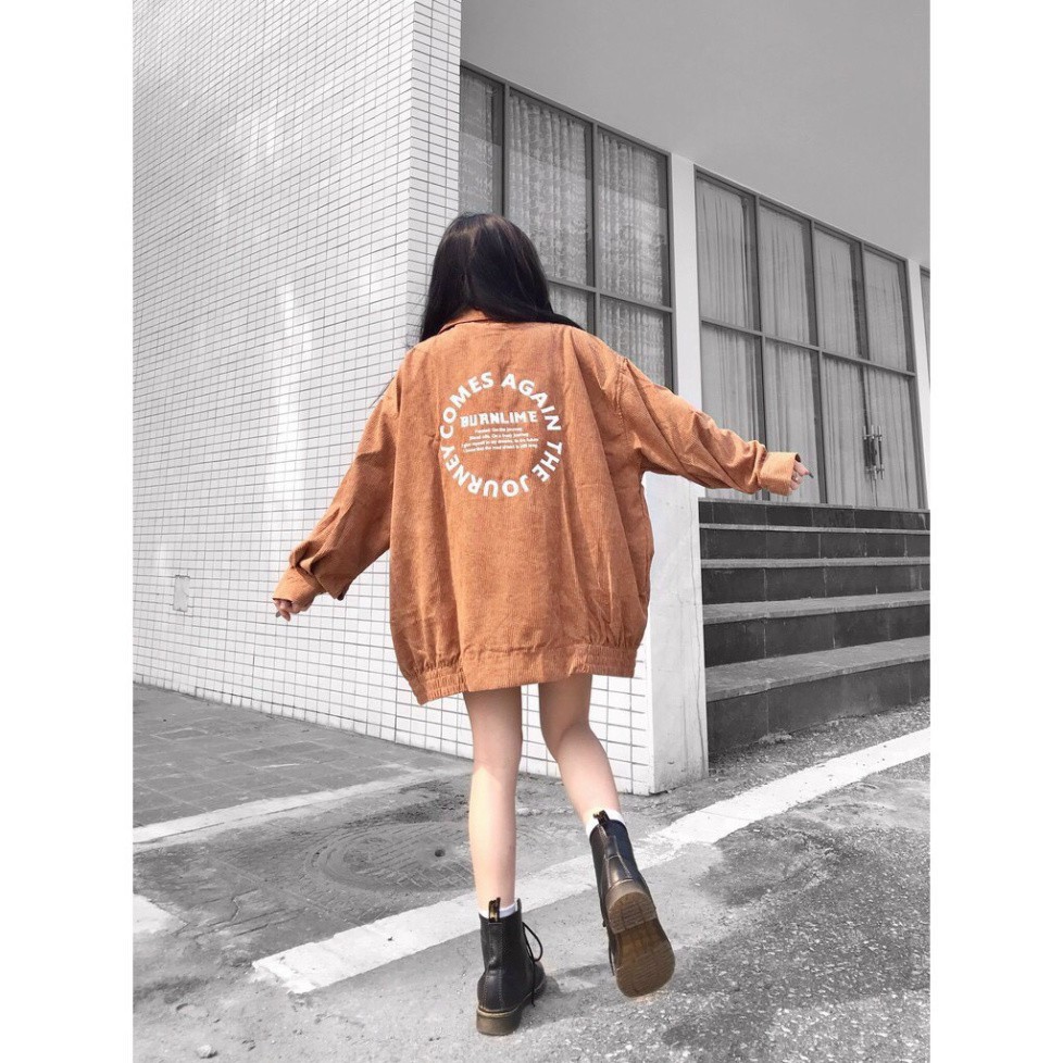 Áo Khoác Sơ Mi Nhung Chữ In Mặt Sau AKN13 Cardigan Nam Nữ Unisex kiểu dáng Ulzzang | BigBuy360 - bigbuy360.vn