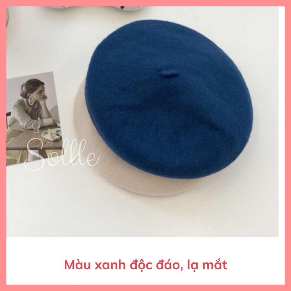 Mũ nồi beret dạ lông thỏ siêu mịn có dây rút phong cách Hàn Quốc Sollle M01R