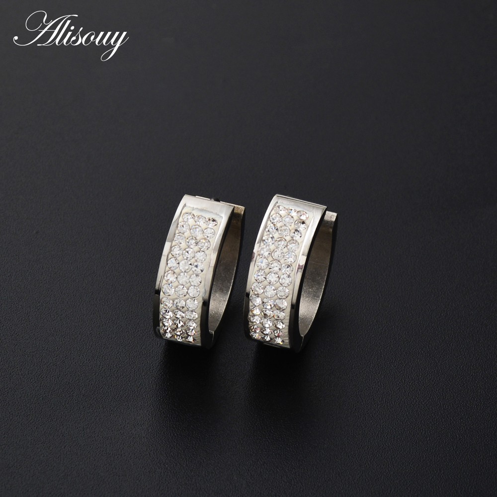 1 Đôi Bông Tai Tròn Bằng Thép Không Gỉ Đính Pha Lê Màu Vàng 6 * 7 6 * 9 6 * 16