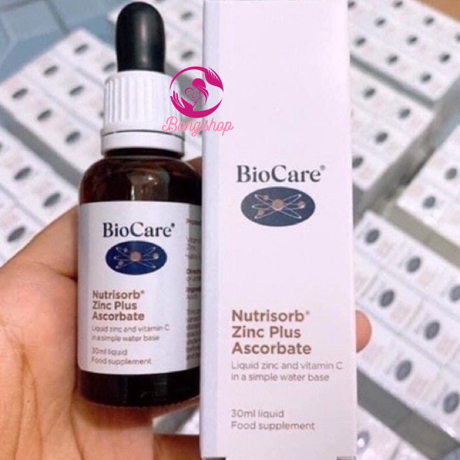 [CAM KẾT CHÍNH HÃNG] Kẽm nước Biocare Nutrisorb ZinC Plus Ascorbate (30ml), kẽm nhỏ giọt Bio care Anh (UK)