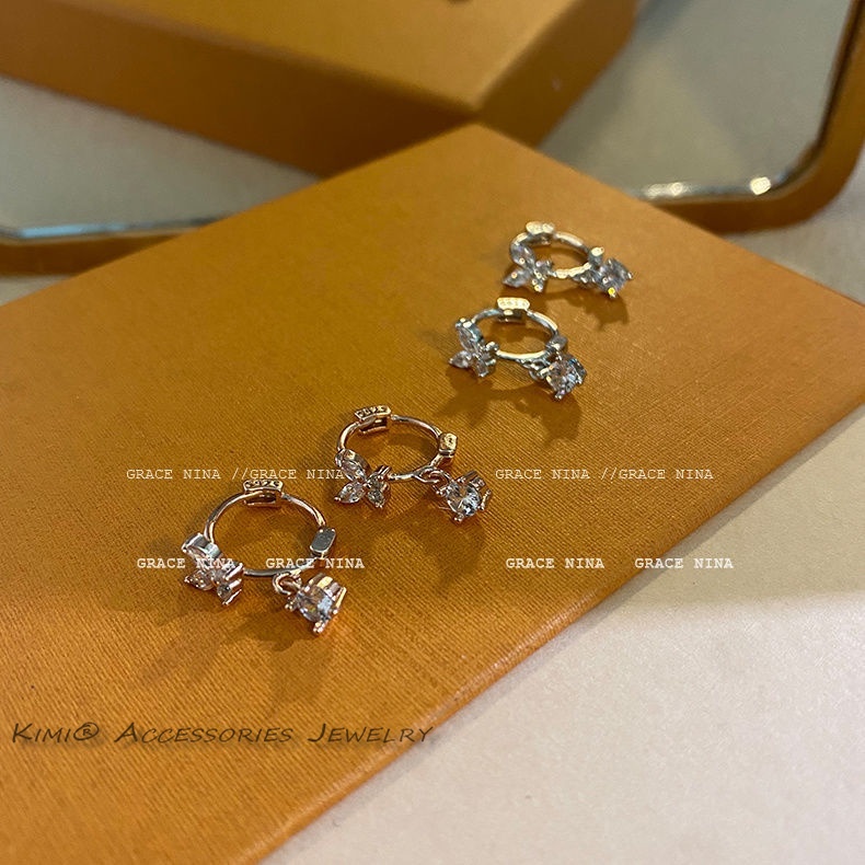 1 Khuyên Tai Bạc Đính Đá Zircon Hình Bướm Dễ Thương Cho Nữ