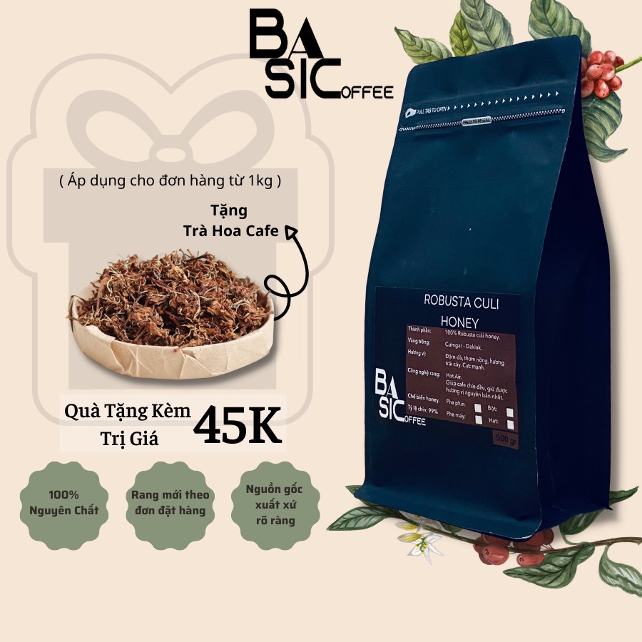 Cà Phê Robusta Culi Honey Nguyên Chất Rang Xay Mộc Ogranic Bassic Coffee Gu Mạnh Cafe Sạch Đăk Lăk