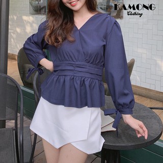ÁO TÀ CHÉO XẾP LY EO (XANH ĐEN) A002