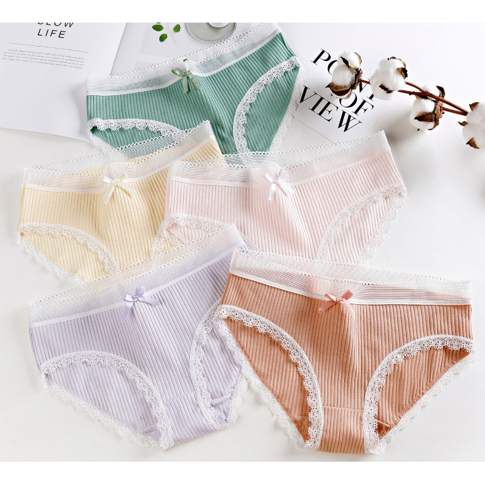 Quần lót nữ cotton gân tăm viền ren trắng dễ thương có chọn màu chọn size lớn Bigsize QL13