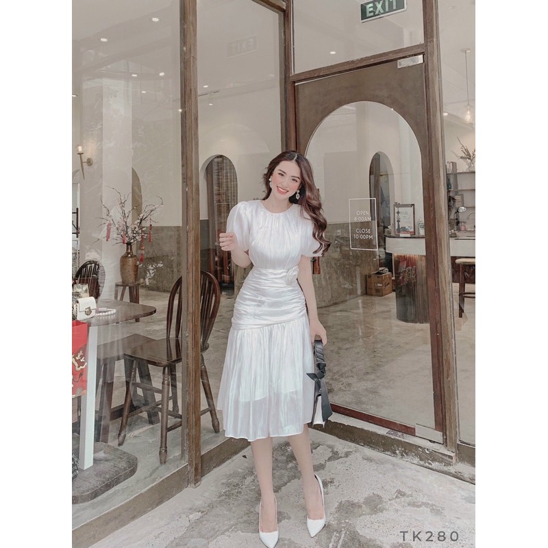 ĐẦM THIẾT KẾ TƠ NHŨ - BO EO XOÈ - ĐẦM TRẮNG NUDE - GD115 (ko kèm hoa) | BigBuy360 - bigbuy360.vn