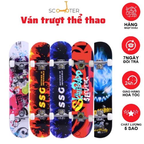 Ván trượt thể thao, Ván trượt skateboard mặt nhám gỗ phong ép cao cấp 8 lớp - VTNL