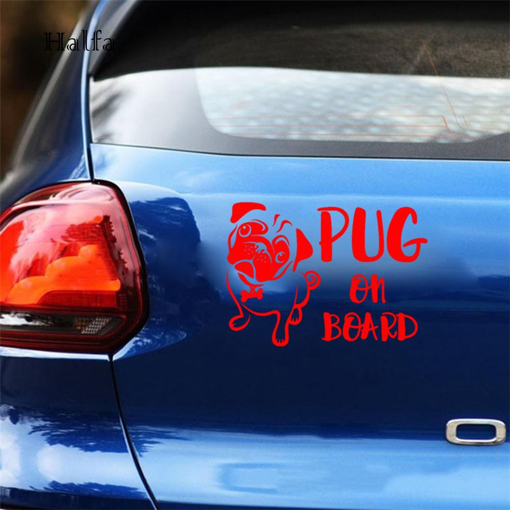 Hl HL HL HL☆Sticker Dán Trang Trí Xe Hơi Chống Nước Hình Chú Chó PUG ON BOARD 16.7x12cm
