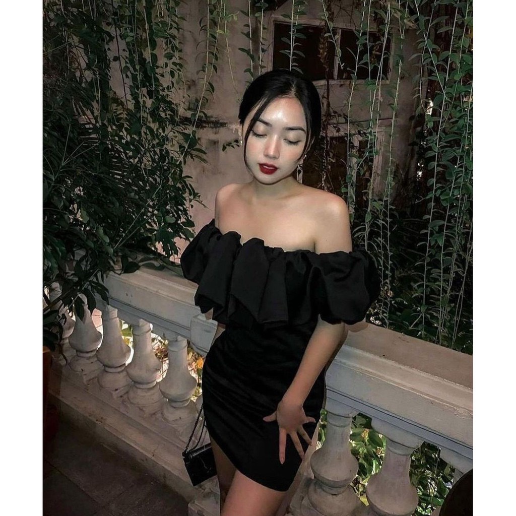 Váy Trễ Vai Nữ Bồng Ngực Dáng Ngắn 3 Màu 🌱
