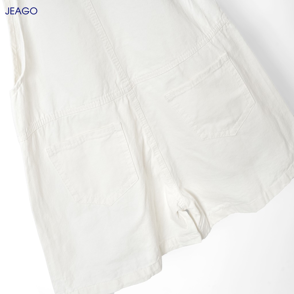 Yếm quần jean màu trắng túi ngắn có túi trước JEAGO_M14