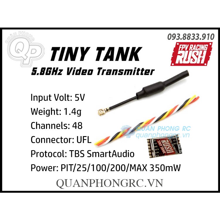 Bộ Phát VTX Rush Tiny Tank 5.8GHz 48CH 350mw Video Transmitter  + 2 Expansion Adapters